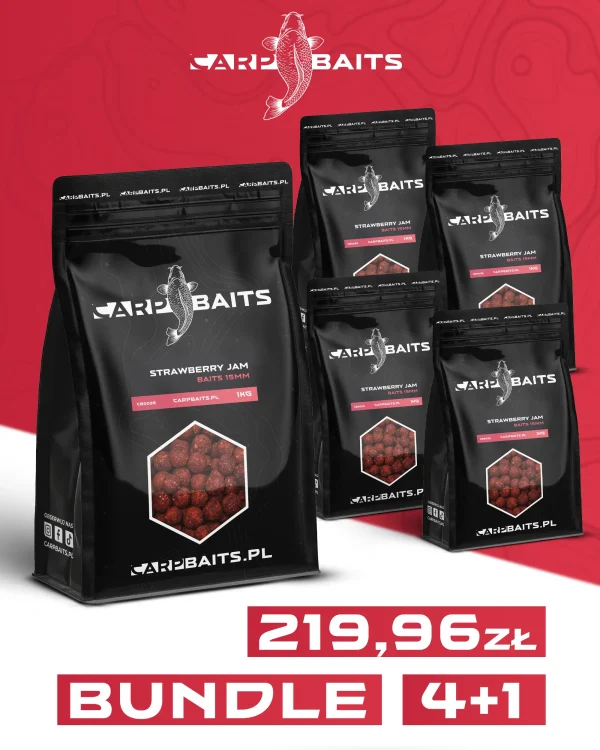 Kulki zanętowe CarpBaits Strawberry Jam 15mm - 4kg + 1kg
